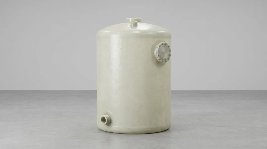 Small FRP vertical bulk storage tank with standard fittings and manway