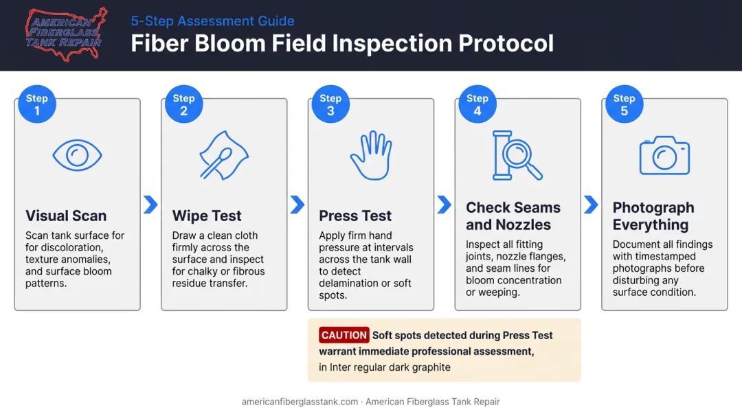 5-step FRP tank fiber bloom field inspection protocol process flow diagram
