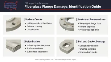 Four fiberglass flange damage types identification guide with visual indicators