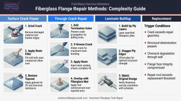 Fiberglass flange repair methods comparison by damage depth and type