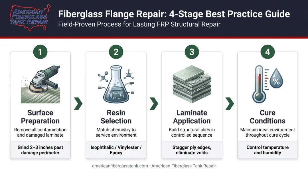 Fiberglass flange repair best practices process from surface prep to cure verification