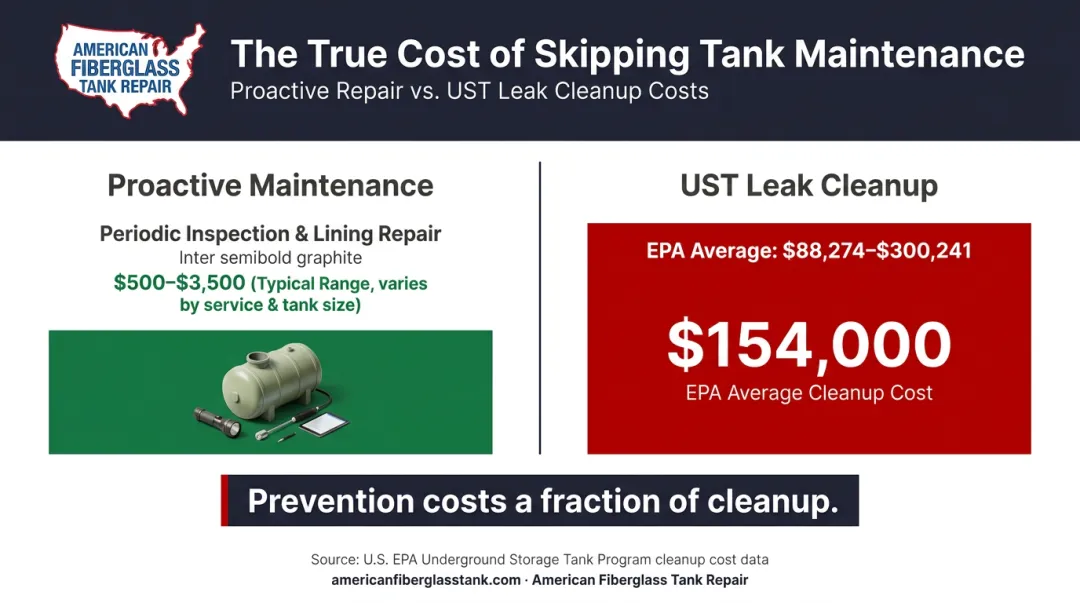 Fiberglass UST proactive maintenance cost versus average EPA cleanup cost comparison