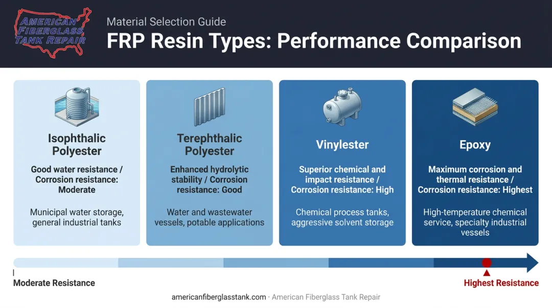 FRP pressure vessel resin types comparison chart with applications by chemical service