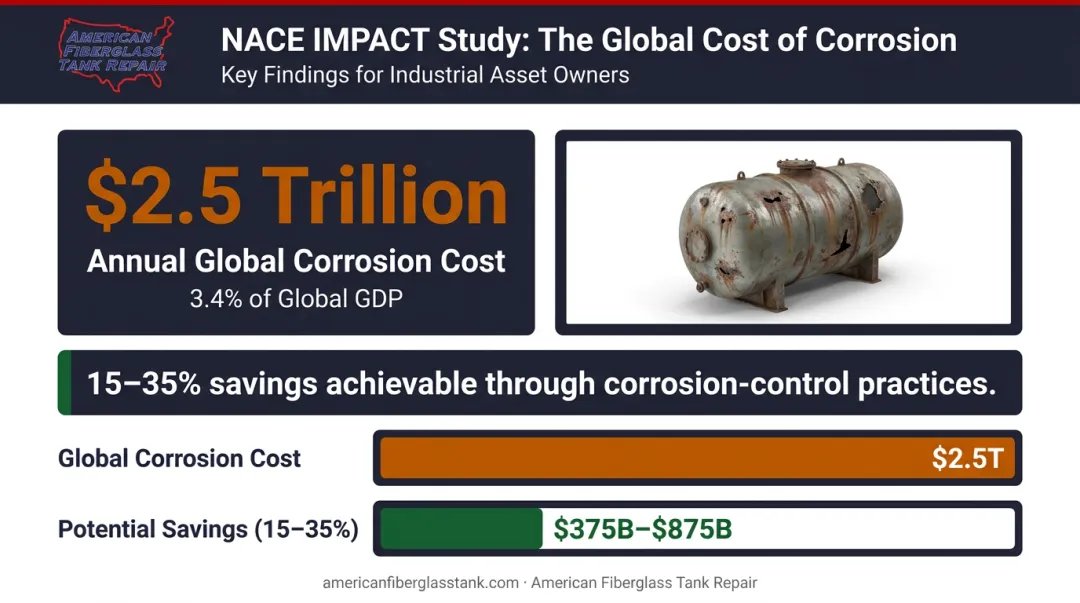 Global corrosion cost statistics and FRP material savings potential infographic