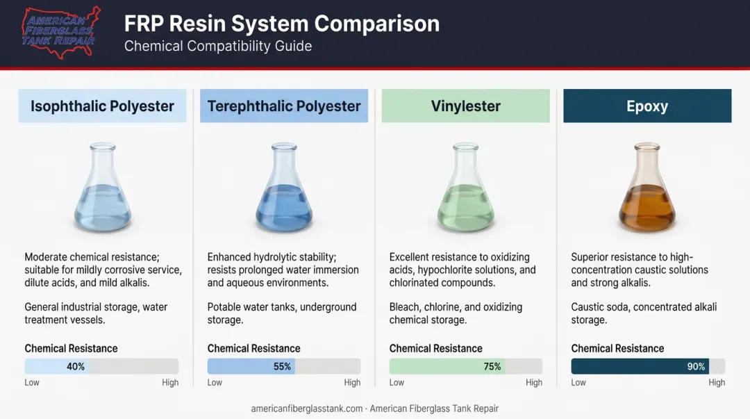 Four FRP resin types comparison chart chemical resistance and applications