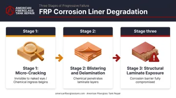 Three-stage FRP corrosion barrier breakdown progression from micro-cracking to structural exposure