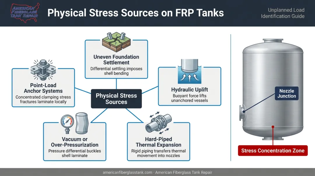 Five sources of unplanned physical stress in FRP tanks causing premature failure