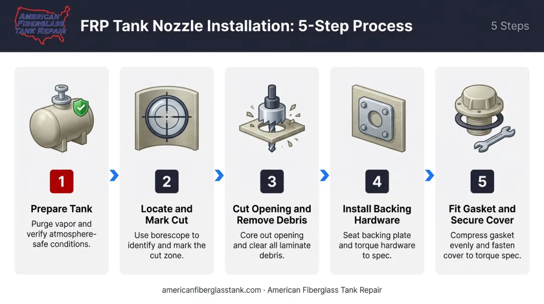 5-step fuel tank inspection port installation process flow diagram