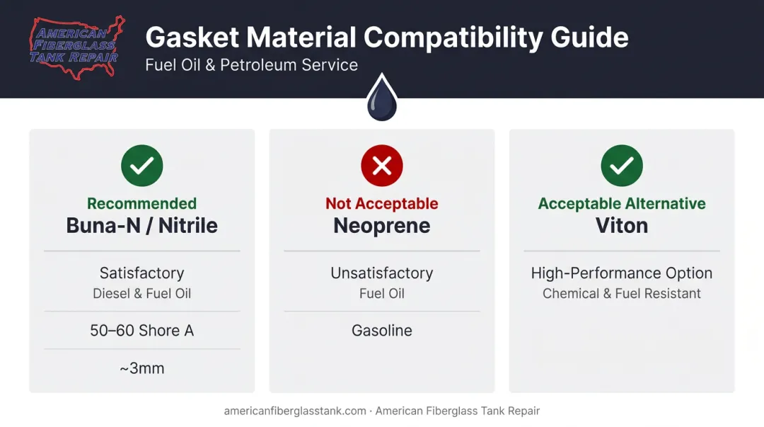 Fuel tank gasket material compatibility comparison Buna-N versus neoprene versus Viton