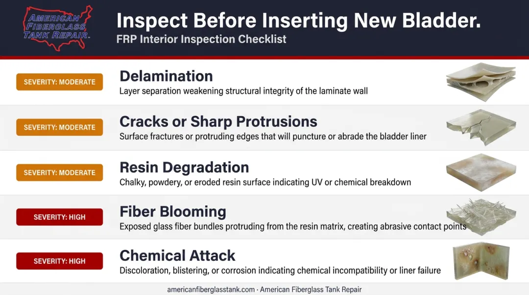 Five FRP interior laminate defects to inspect during bladder replacement