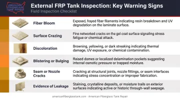 FRP tank external inspection checklist showing six key visual damage indicators