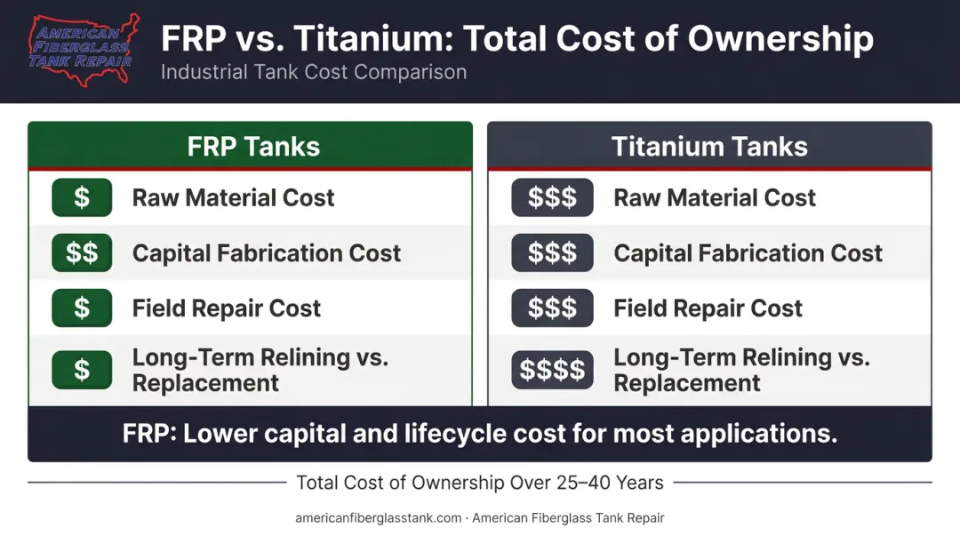 FRP versus titanium total cost of ownership lifecycle comparison infographic