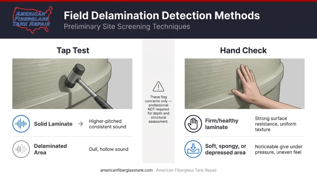 Two field methods for detecting FRP tank delamination tap test and hand check