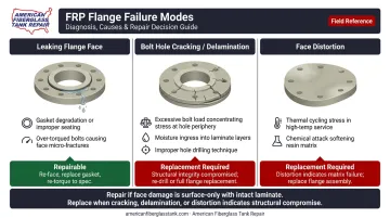 FRP flange failure types causes and recommended repair versus replacement decision chart