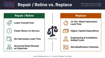 FRP tank repair versus replacement decision comparison with cost and timeline factors