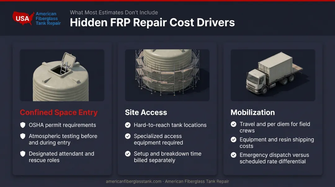 Three hidden FRP tank repair cost factors confined space mobilization and site access