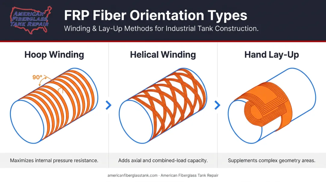 FRP filament winding fiber orientation types hoop helical and hand lay-up diagram