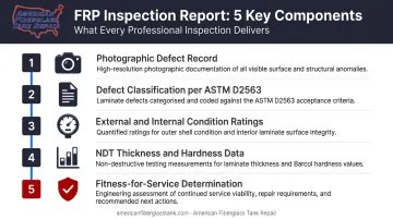 FRP tank inspection report components fitness-for-service determination checklist infographic