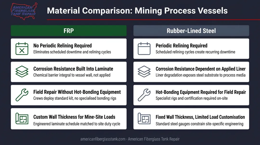 FRP versus rubber-lined steel side-by-side comparison for mining vessel applications