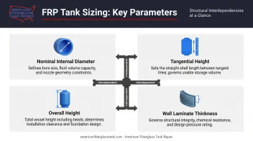 Four interdependent FRP tank size parameters infographic diagram