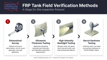Four FRP tank field verification methods process flow infographic