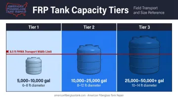 FRP tank capacity versus diameter size range comparison chart