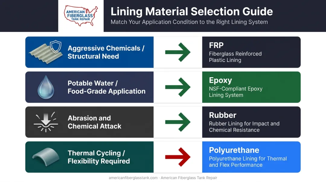 Tank lining material selection decision guide matching application conditions to best material