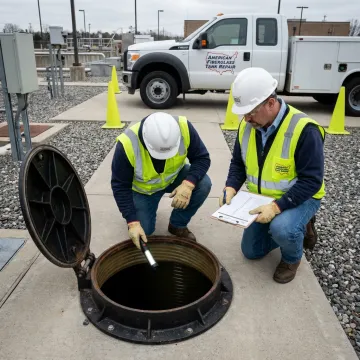 Underground fiberglass water storage tank inspection