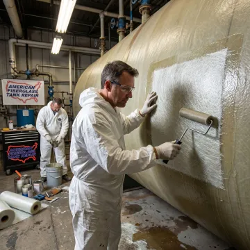 Emergency FRP tank repair crew at an industrial facility