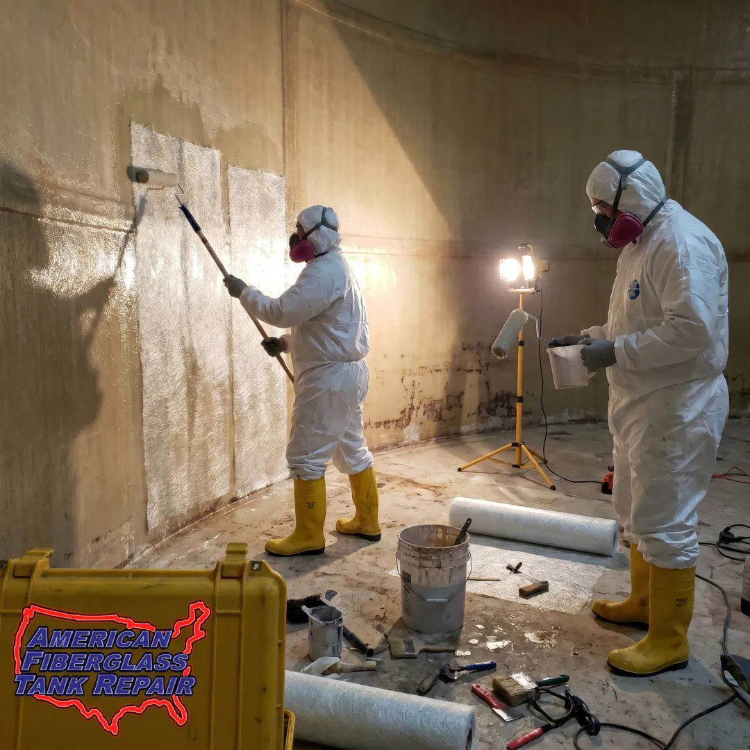 Field crew restoring an FRP tank lining
