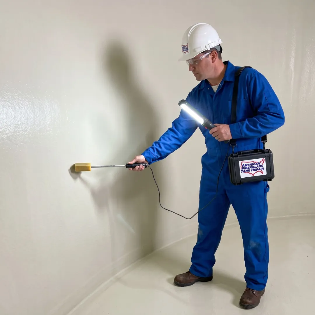 Inspector checking a potable water tank lining