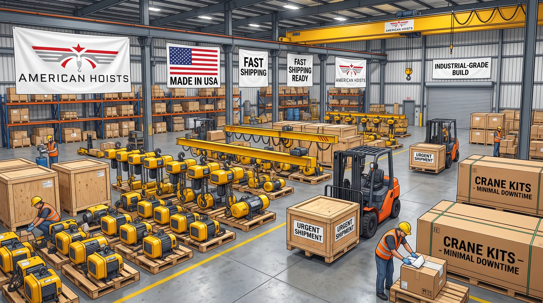 Industrial electric chain hoist and crane kit ready for shipment