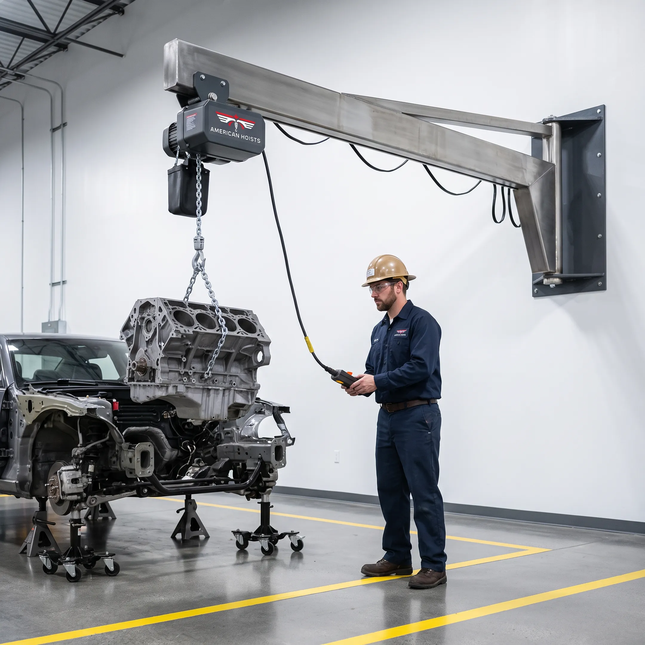 Jib crane in an automotive assembly plant