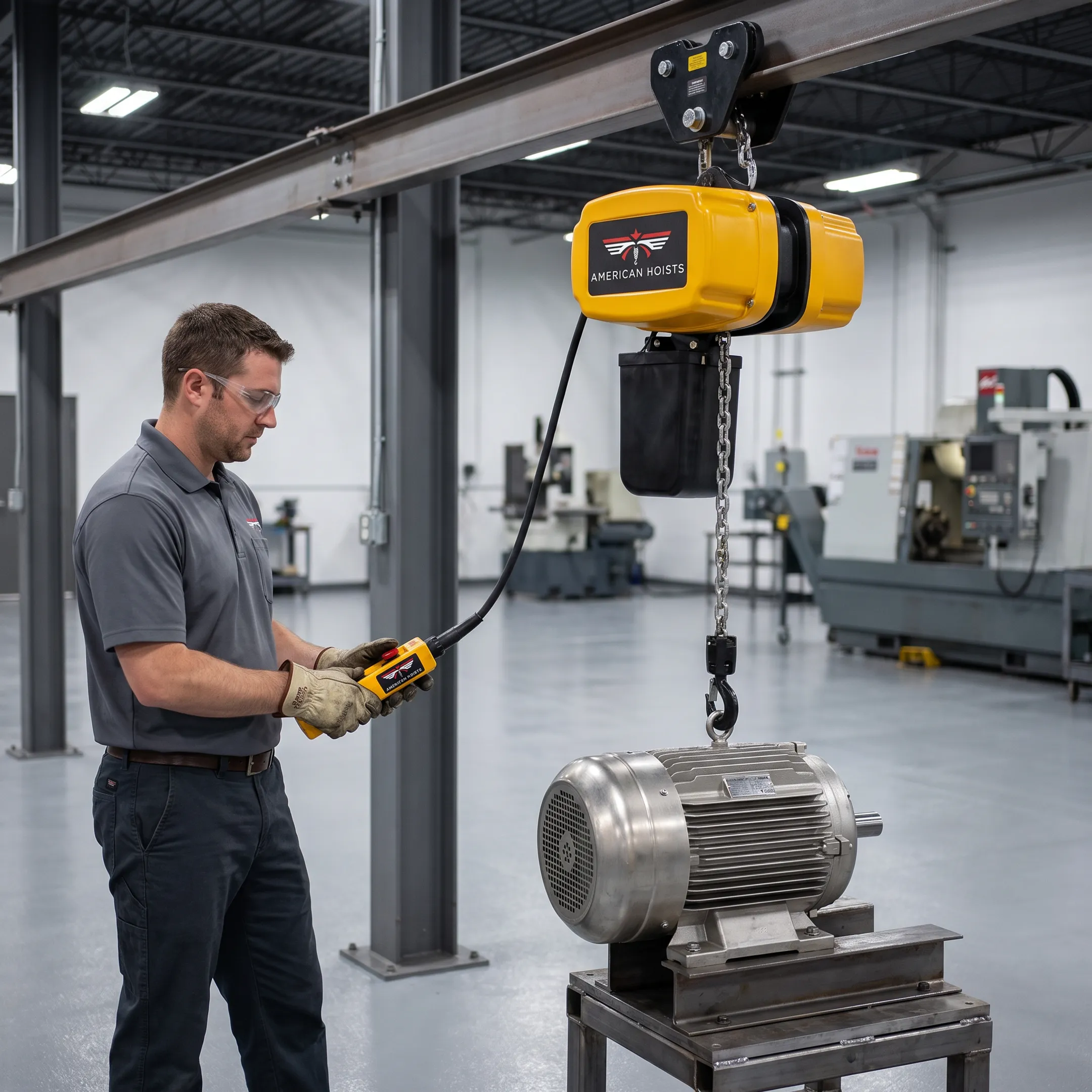 Portable chain hoist used for machinery installation