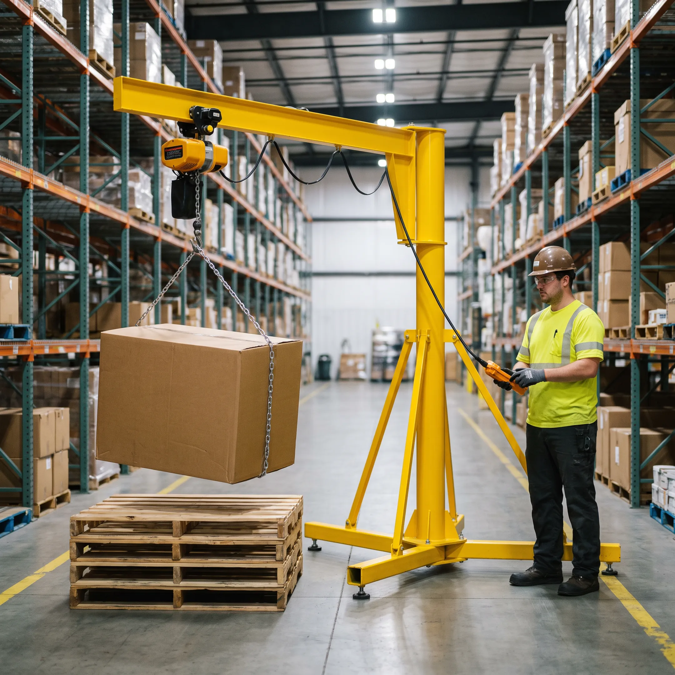 Tripod Jib Crane in a warehouse