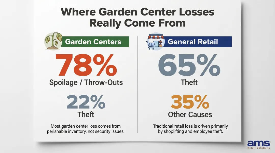 Garden center shrinkage sources comparison spoilage versus theft percentage breakdown