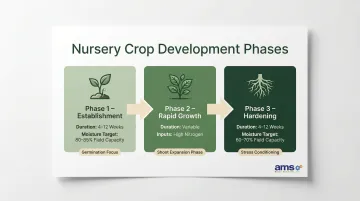 Three-phase nursery crop growth cycle from establishment to hardening process flow