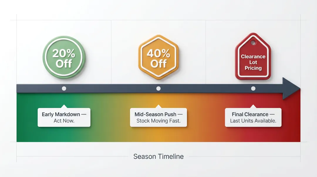 3-tier end-of-season markdown clearance schedule for garden center inventory