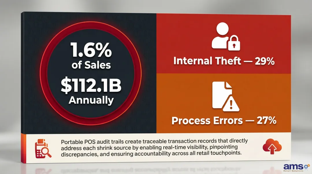 Retail inventory shrink sources breakdown showing internal theft and process error percentages
