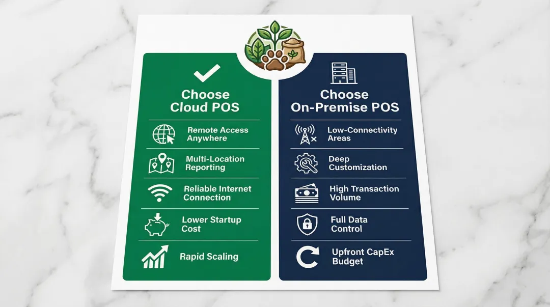 Cloud POS versus on-premise POS decision guide for specialty retailers choosing system
