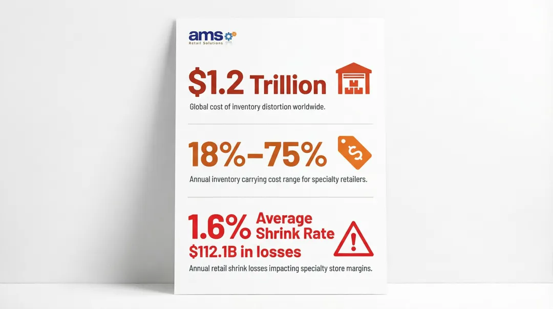 Retail inventory cost statistics showing shrink rates and distortion losses infographic