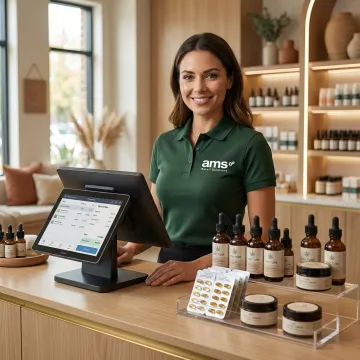 CBD retail store point of sale system at a modern checkout counter