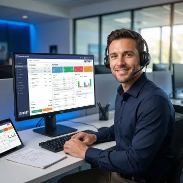 AMS Retail Solutions specialist providing remote Counterpoint POS support to a retail store owner