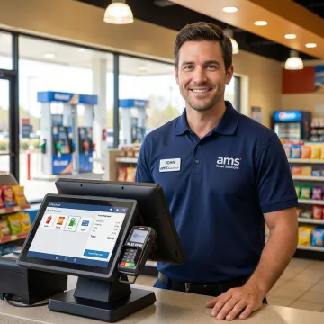 Gas station operator using an integrated POS system to manage fuel and store sales