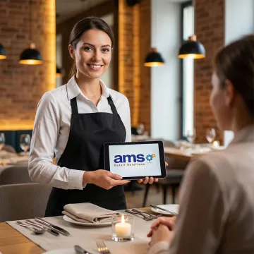 Restaurant staff using a mobile POS tablet to take orders tableside