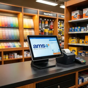 POS software interface on a touchscreen terminal in a hardware and paint store