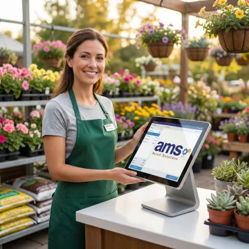 Outdoor retail POS system in use at a garden center checkout counter