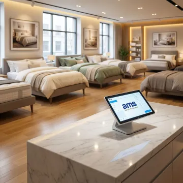 Bedding retail store POS system in use at checkout counter