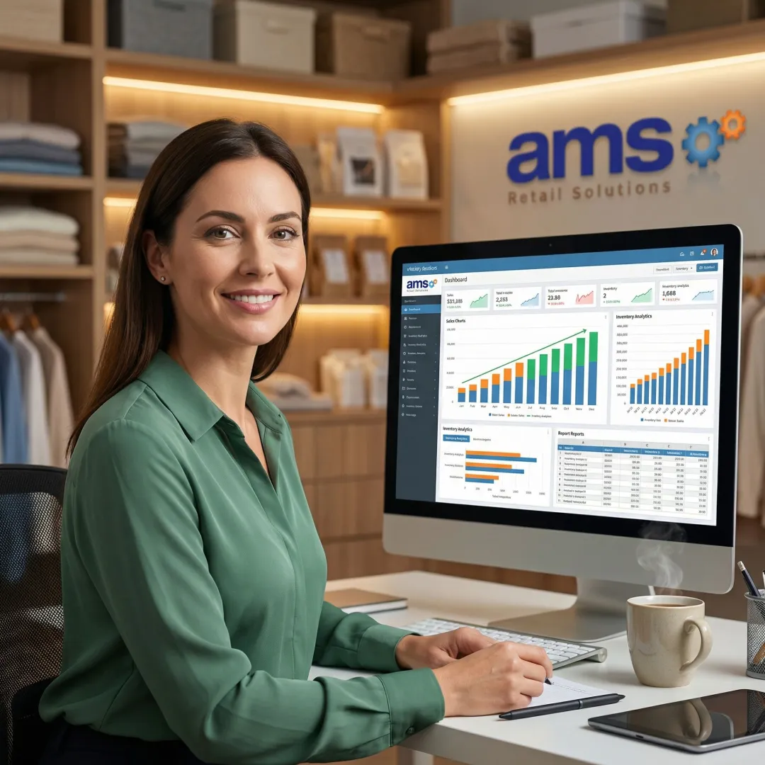 Specialty retailer using NCR Counterpoint analytics dashboard to review inventory and sales data