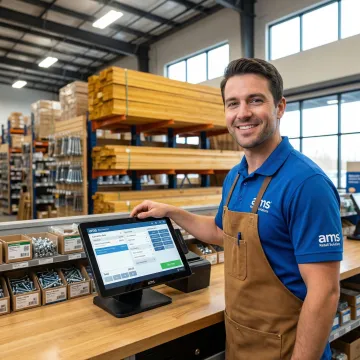 POS system being used at a construction and building materials retail counter